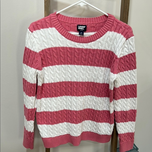 Lands' End Sweaters - Lands' End Pink and White Striped Women's Sweater